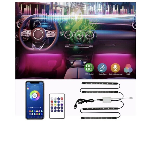 Daybetter Interior 2 Line LED Strip Lights USB Bluetooth Kit Remote Car Truck - Picture 1 of 9